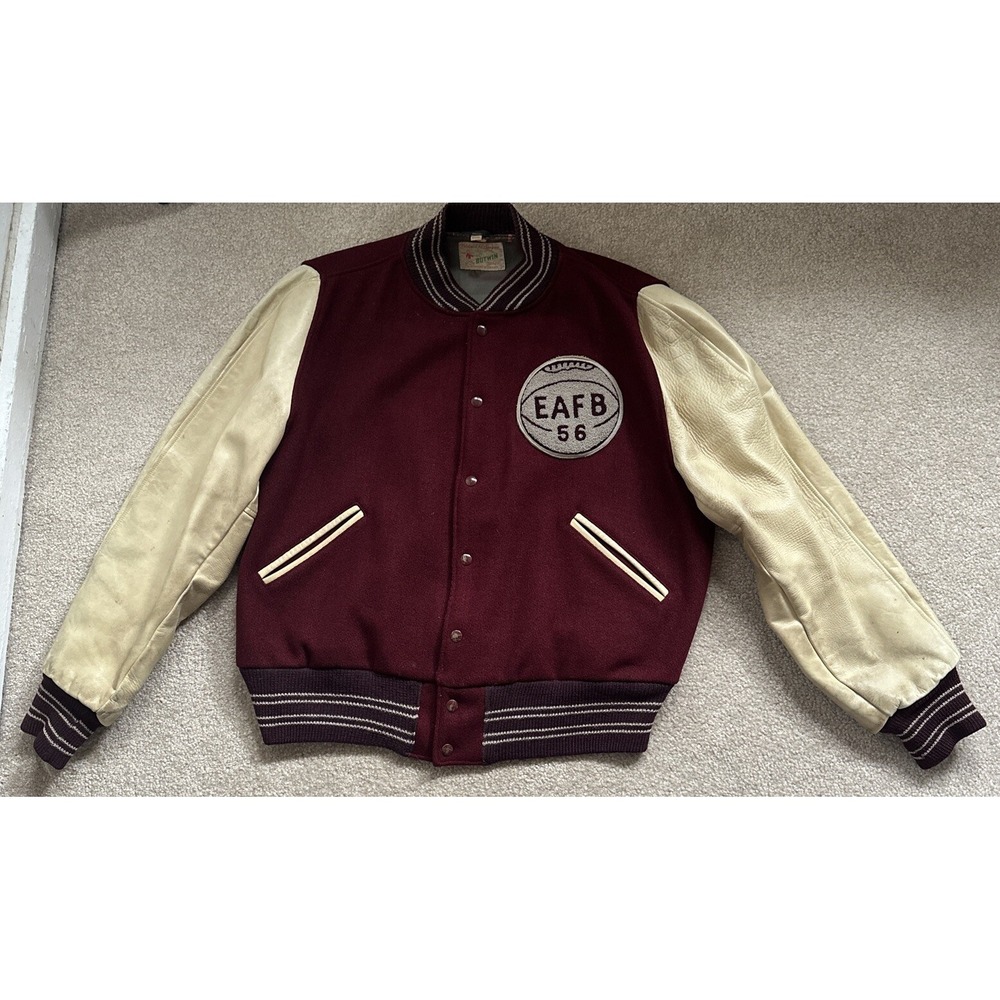 1956 edwards air force base letterman jacket Leather Sleeves Mens Size 40 Rare